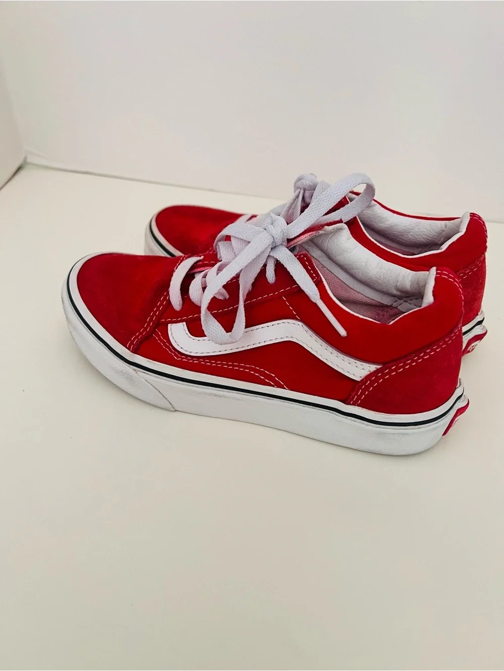 Kids Red Low-Top Old Skool Skate Sneakers with White Side Stripe Sz. 1.0